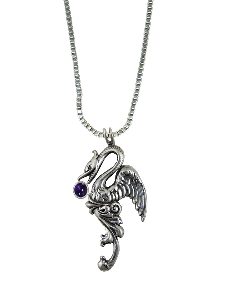 Sterling Silver Medieval Phoenix Sun Bird Pendant With Iolite Sterling Silver Medieval Phoenix Sun Bird Pendant With Iolite